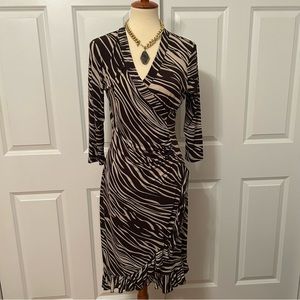 Monaco Brown/Cream Animal Print Wrap Dress